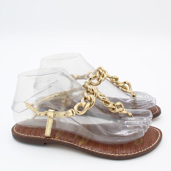 Sam Edelman Sandals Womens Size 5 Chunky Chain Gold Thong Flat Resort Y2K - Picture 1 of 5